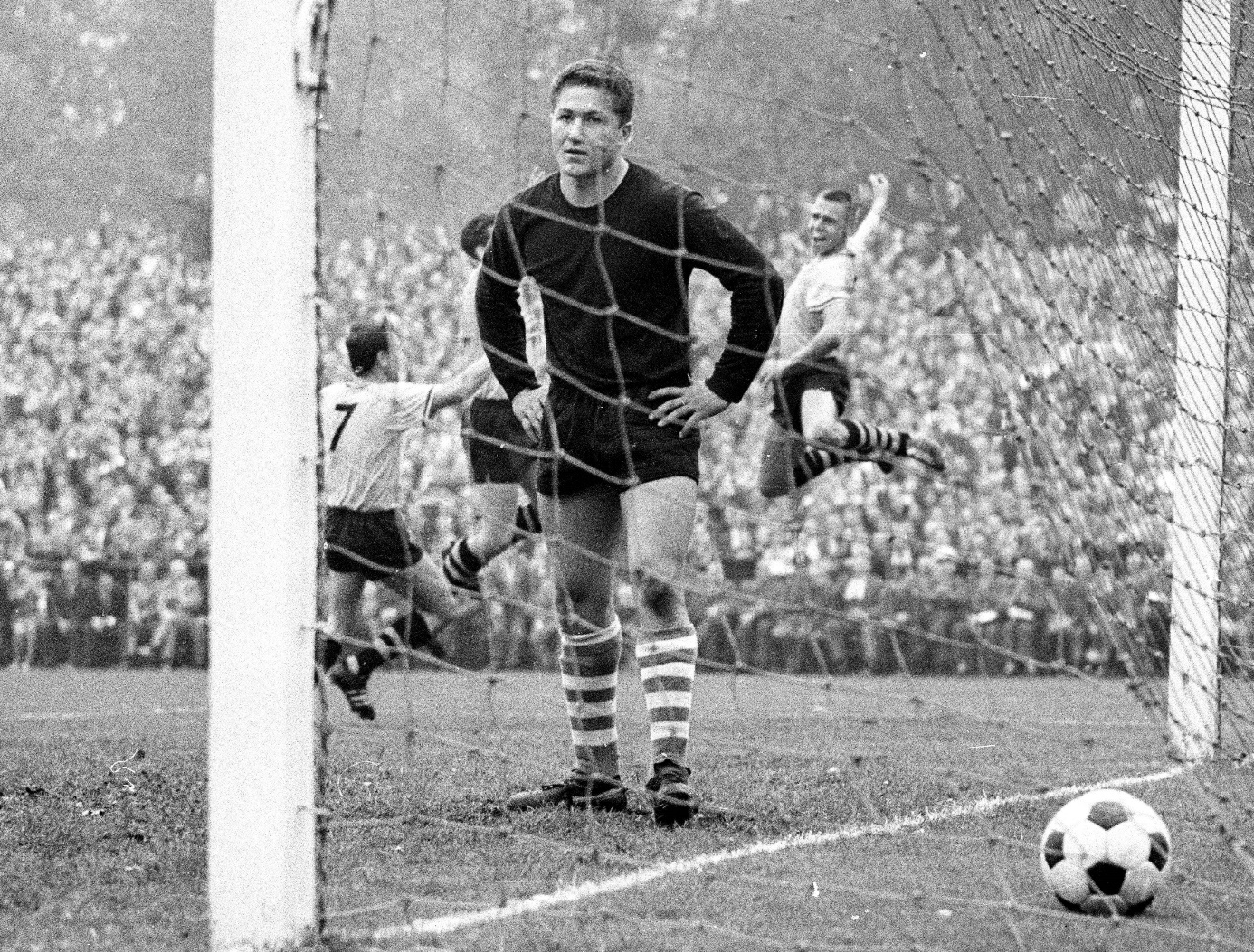 FC Schalke 04 vs Borussia Dortmund 2:6 on September 26, 1964 - Lothar Emmerich, Reinhold Wosab and Timo Konietzka celebrate